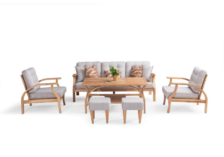 Lotus Ahşap Balkon Takımı ( 3+1+1+masa+2 puf )